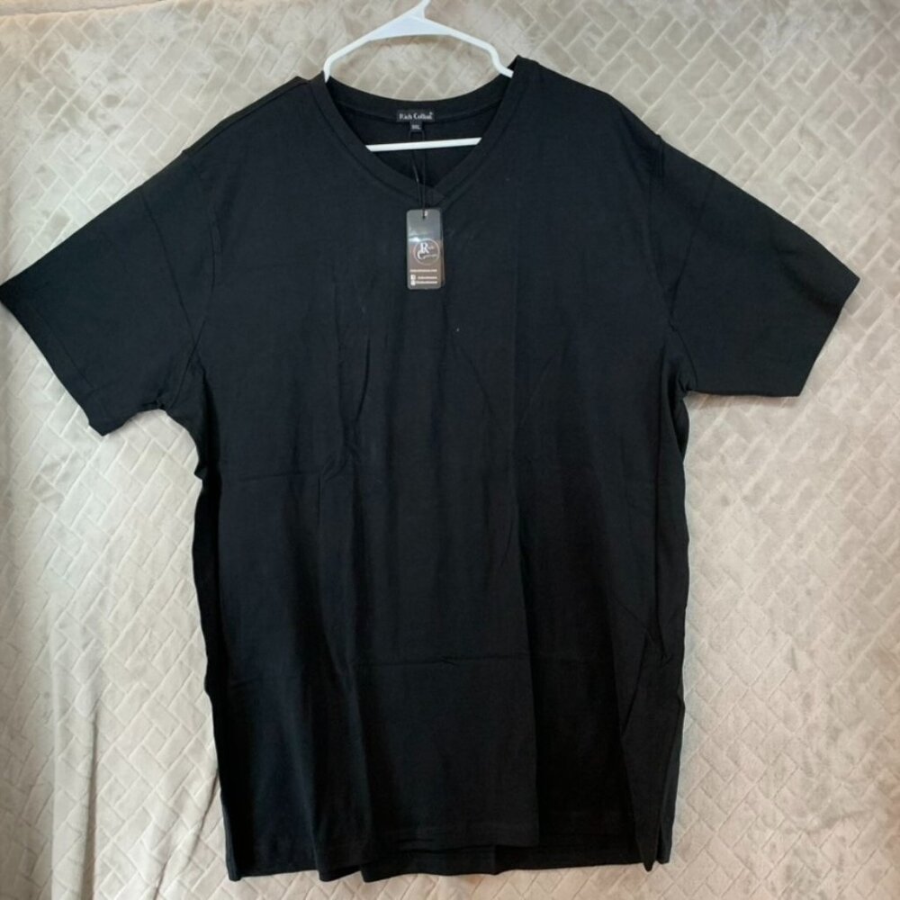 Rich Cotton Mens 3XL T-Shirt Classic Black Short Sleeve V Neck Premium
